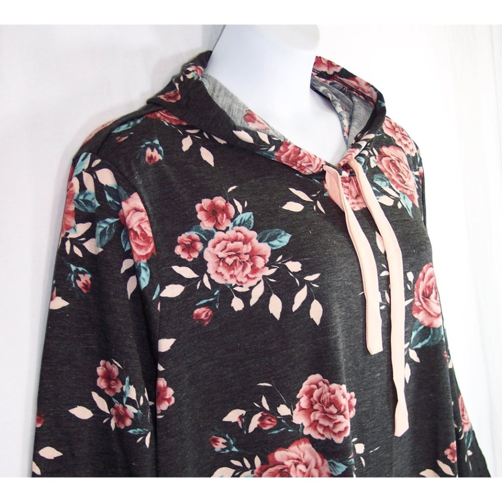 NEW Avenue 30/32 Floral Hoodie Top French Terry Long Sleeves - Picture 6 of 12